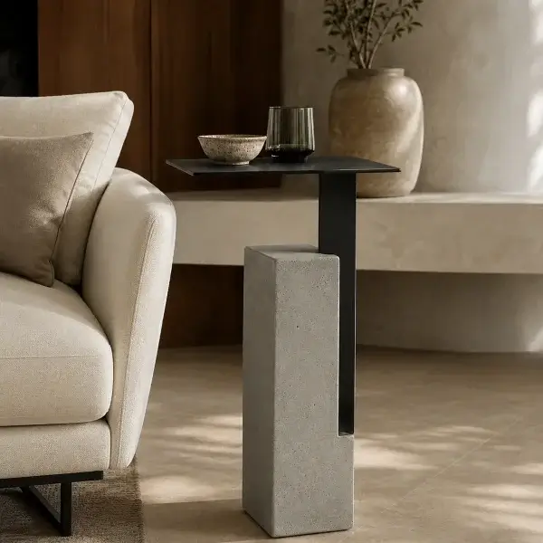 Mesa Lateral de Concreto e Metal Arteno | Design Industrial Moderno